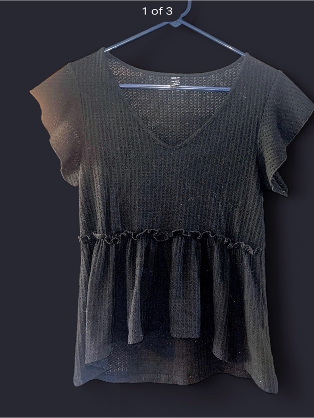 SHEIN Black V-Neck Ruffle-Peplum Knit Top